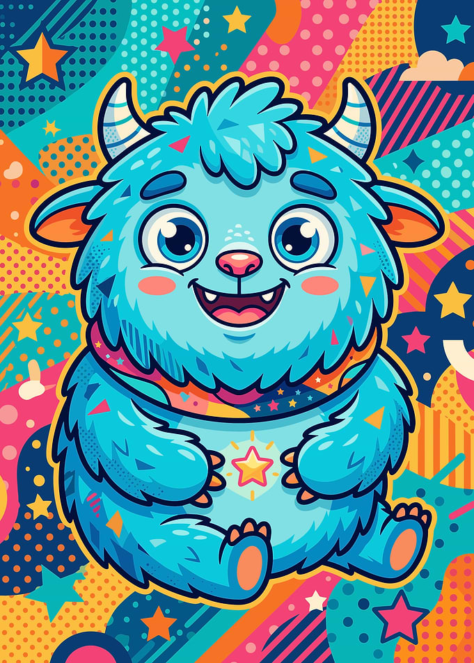 Cute Blue Monster Pop Art Illustration