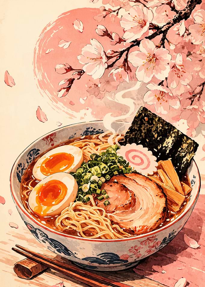 Ramen Bowl Under Cherry Blossoms