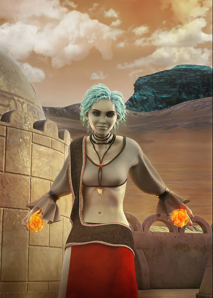 Fantasy Mage Casting Fire Magic In Alien World