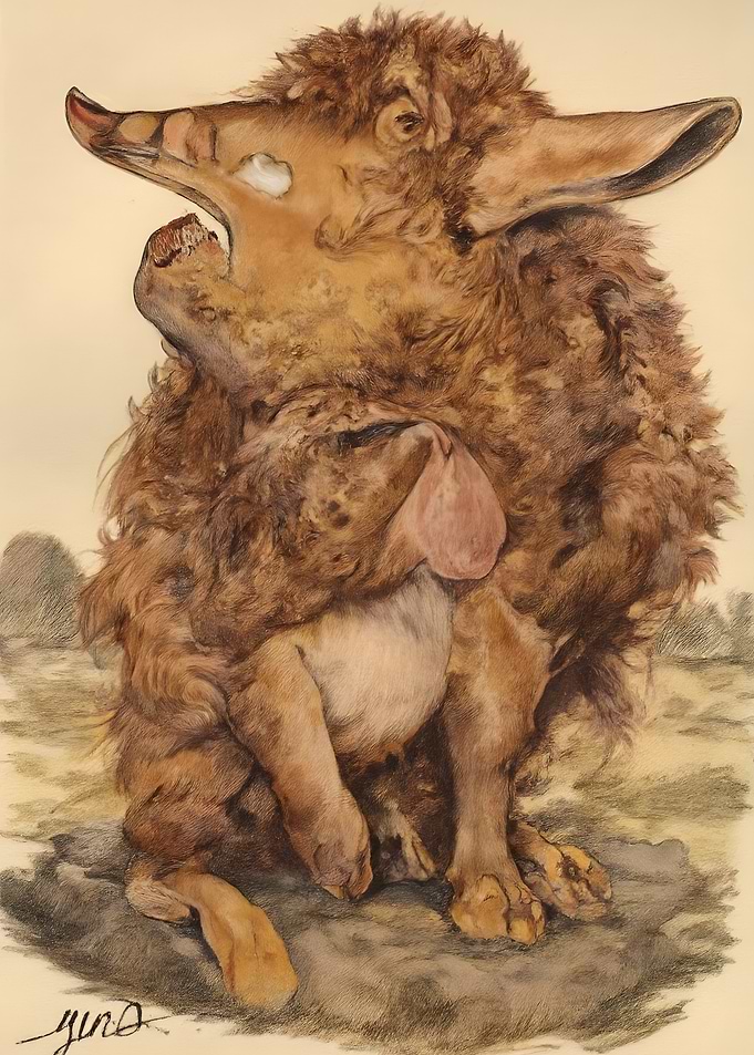 Surreal Drawing of Two Sheep
