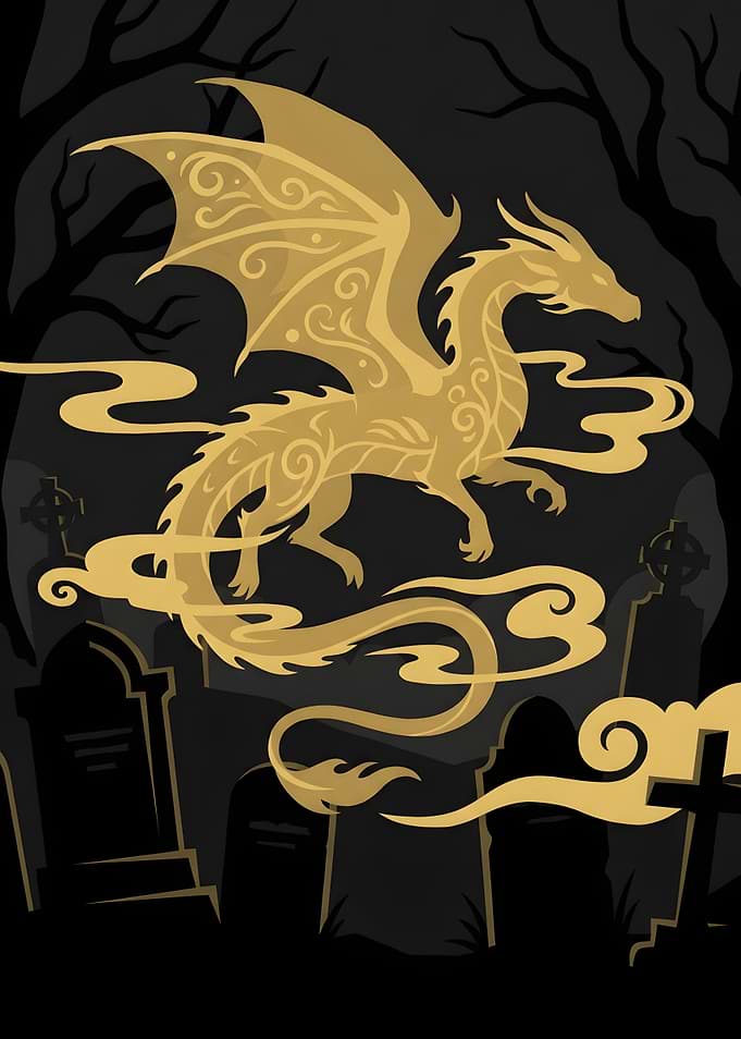 Golden Dragon in a Dark Graveyard