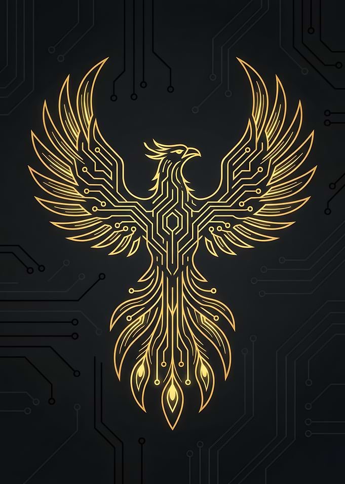 Golden Circuitry Phoenix Digital Art