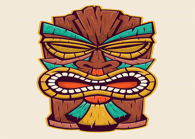Stylized Wooden Tiki Mask Illustration