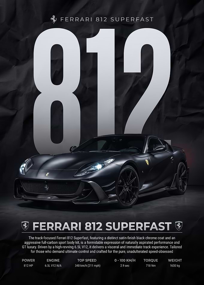 black sleek Ferrari 812 Superfast Black Edition Poster