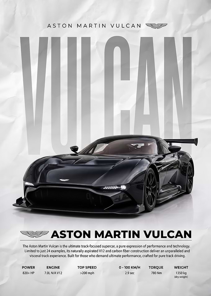 race sleek Aston Martin Vulcan Supercar Poster