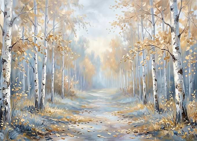 Impressionist Birch Forest Autumn Painting