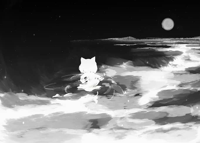 Anime character under moonlight