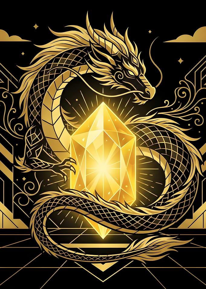 Golden Dragon Guarding Radiant Crystal