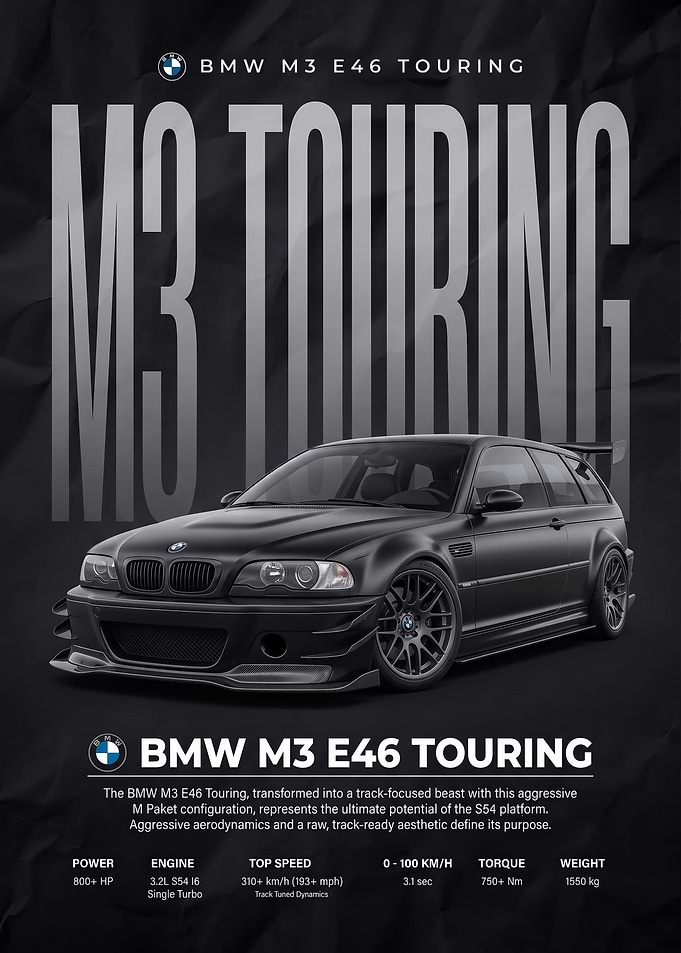 black sleek M3 E46 Touring car Poster