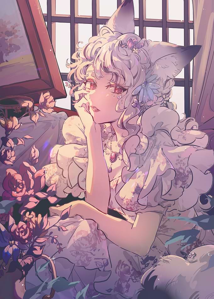 Elegant Anime Girl with Fox Ears