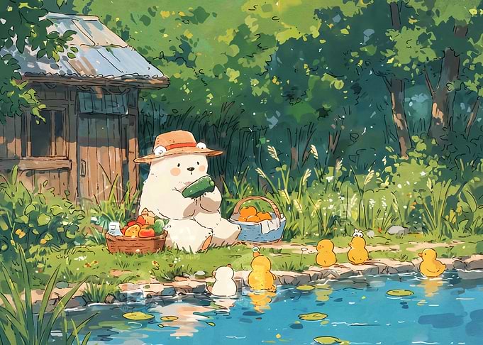 Cute Bear Having a Picnic