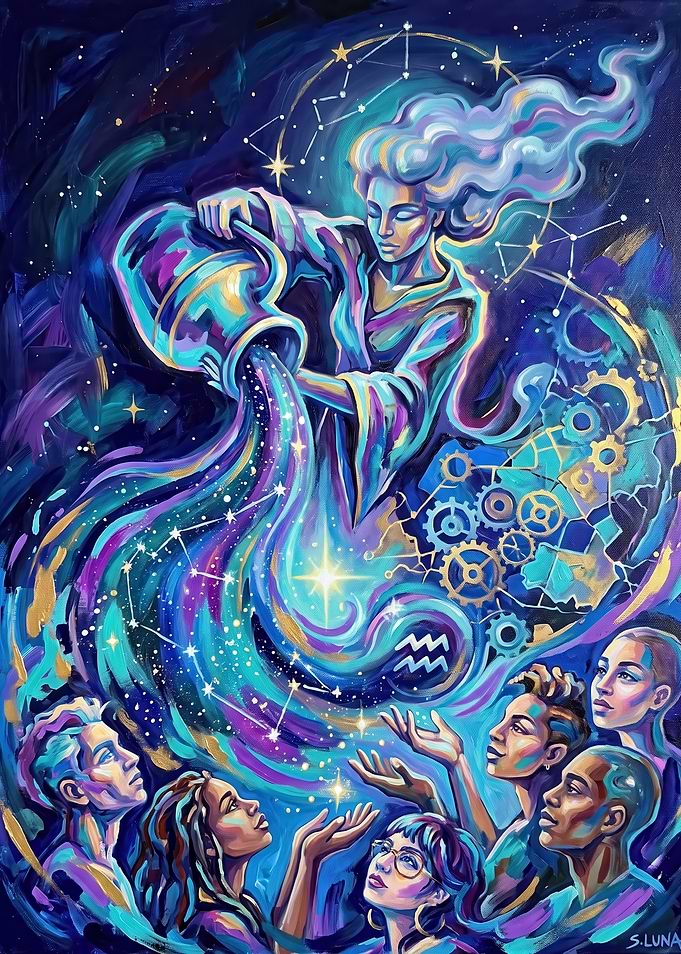 Aquarius Zodiac Celestial Painting