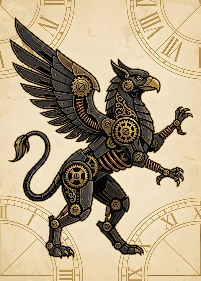 Steampunk Mechanical Griffin Illustration