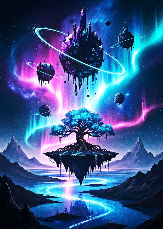 Floating Tree and Celestial Crystal Planets