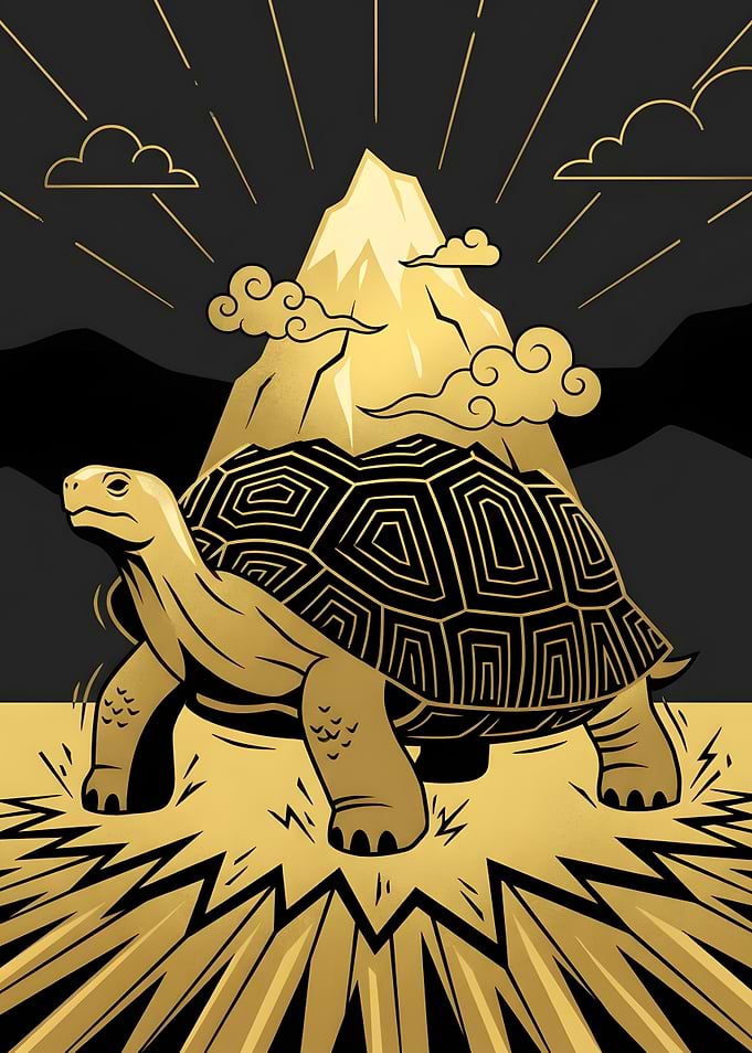 Golden Tortoise and Mountain Illustration