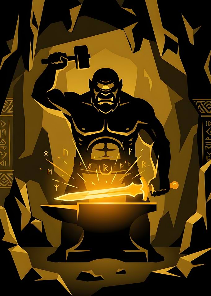 Cyclops Blacksmith Forging Glowing Sword