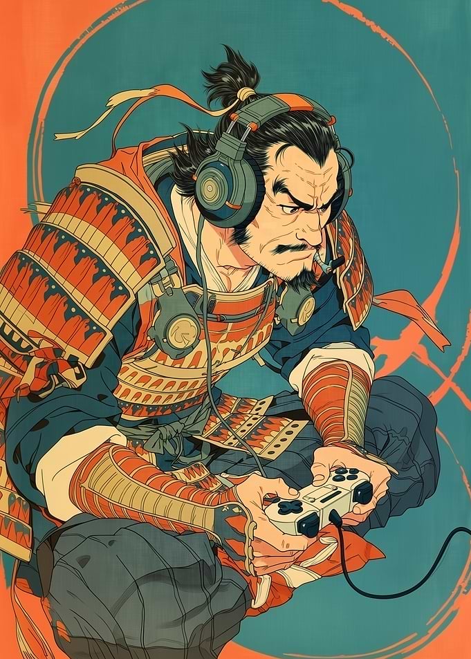 Samurai Gamer Playing Video Games