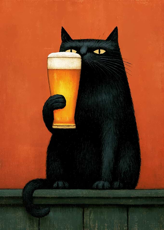 Black Cat Drinking Beer
