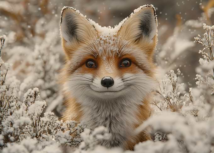 Adorable Red Fox in Winter Snow