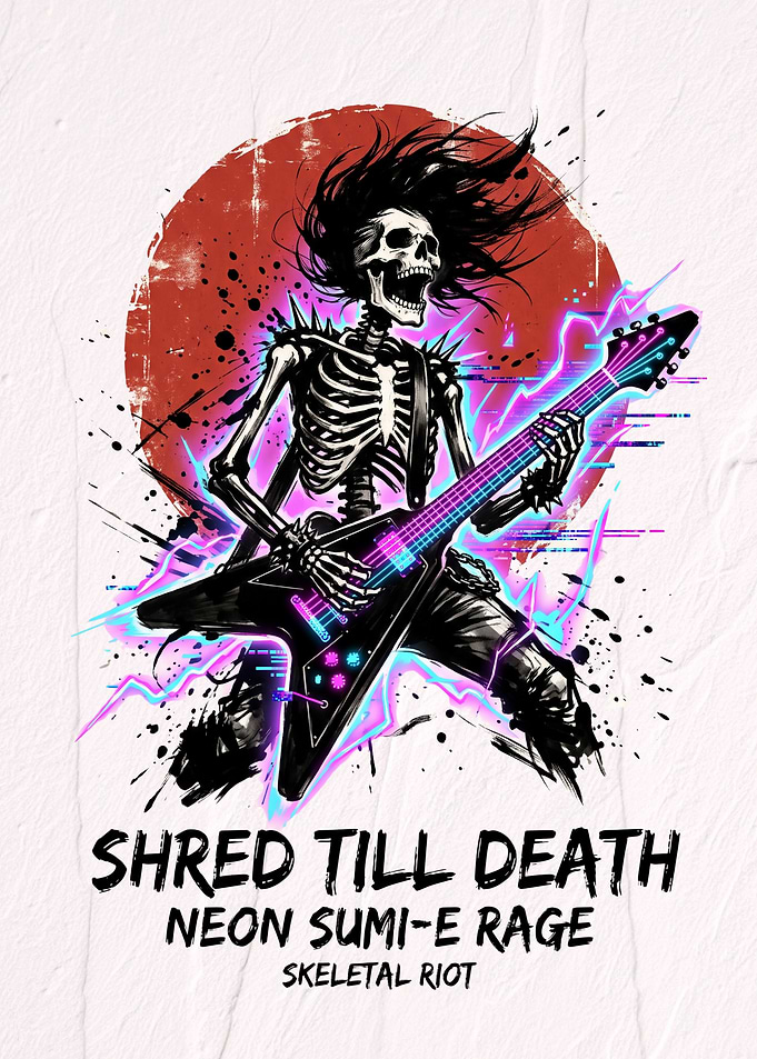 Shred Till Death Neon Skeleton Guitarist