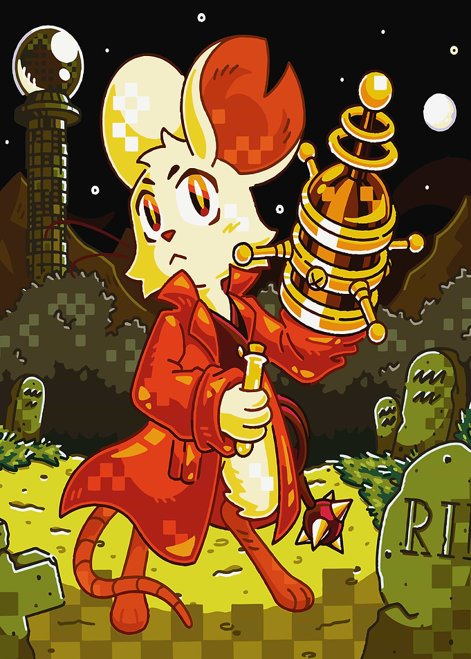 Pixel Art Mouse Detective in Graveyard