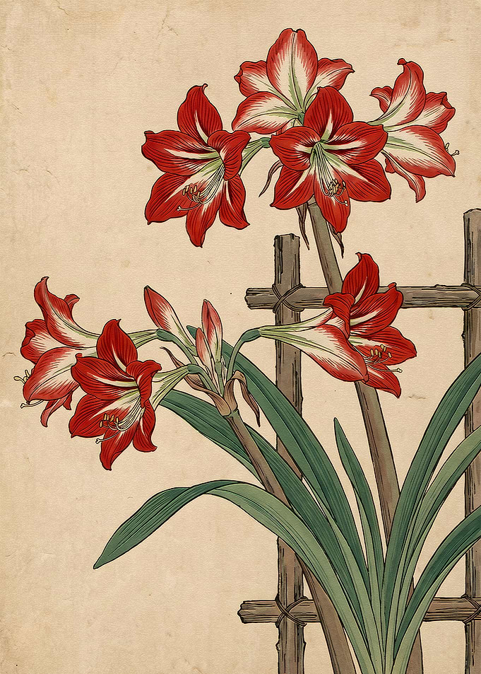 Vintage Botanical Amaryllis Illustration