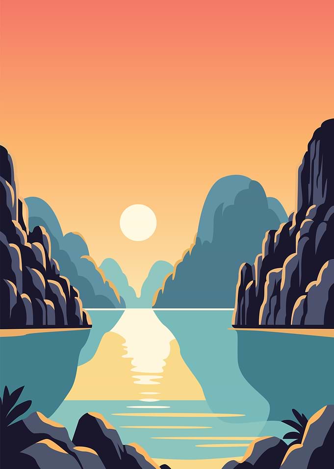 Minimalist Sunset Over Mountain Lake