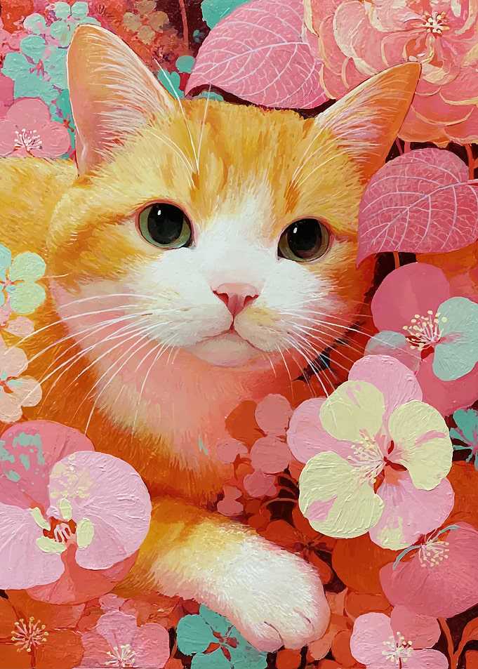 Orange Tabby Cat Among Flowers