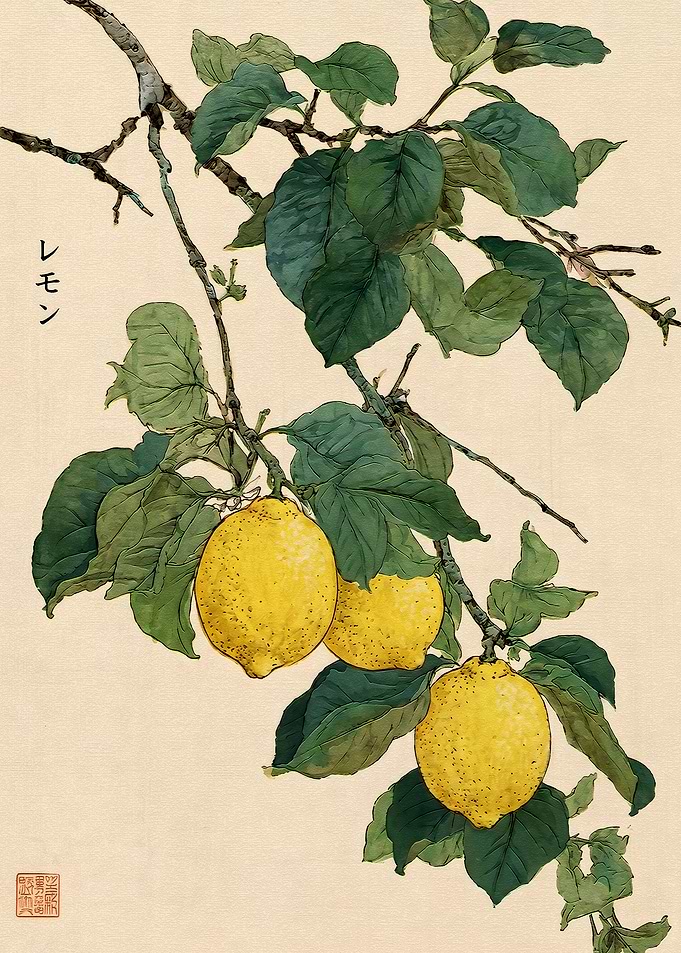 Japanese Style Lemon Branch Illustration