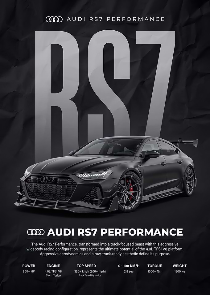 black sleek RS7 car Track Beast Poster