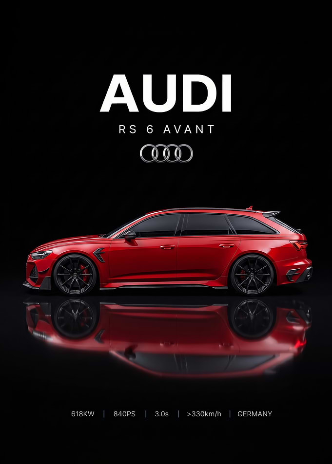 sleek red Audi RS 6 Avant Poster