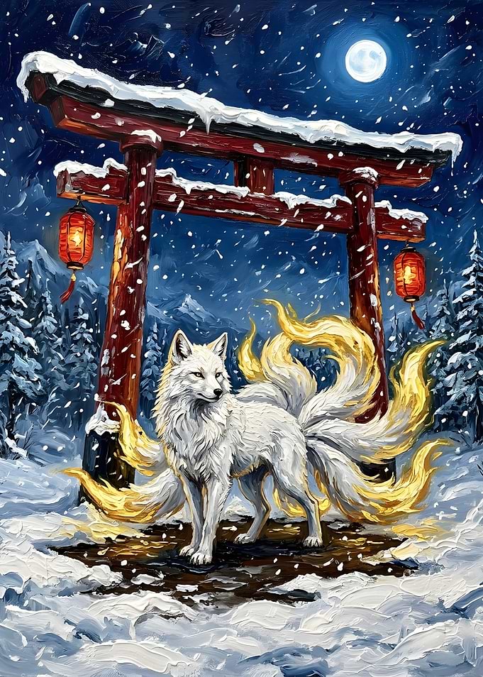 Nine-Tailed Kitsune at Torii Gate