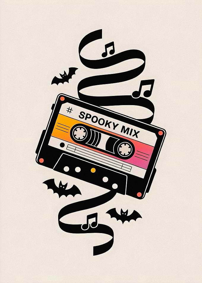 Spooky Mix Retro Cassette Tape Illustration