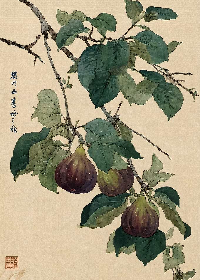 Traditional Japanese Style Fig Painting