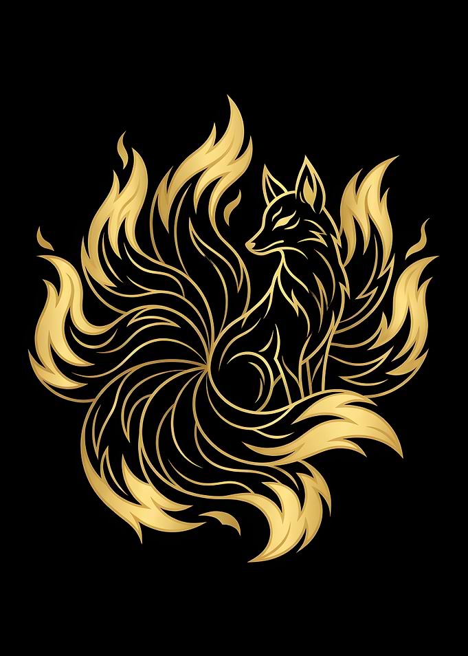 Golden Nine-Tailed Fox Kitsune Illustration