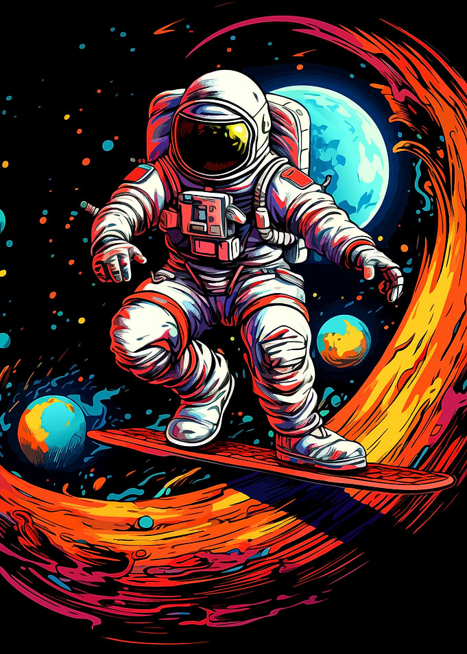 Astronaut Surfing Through Cosmic Waves