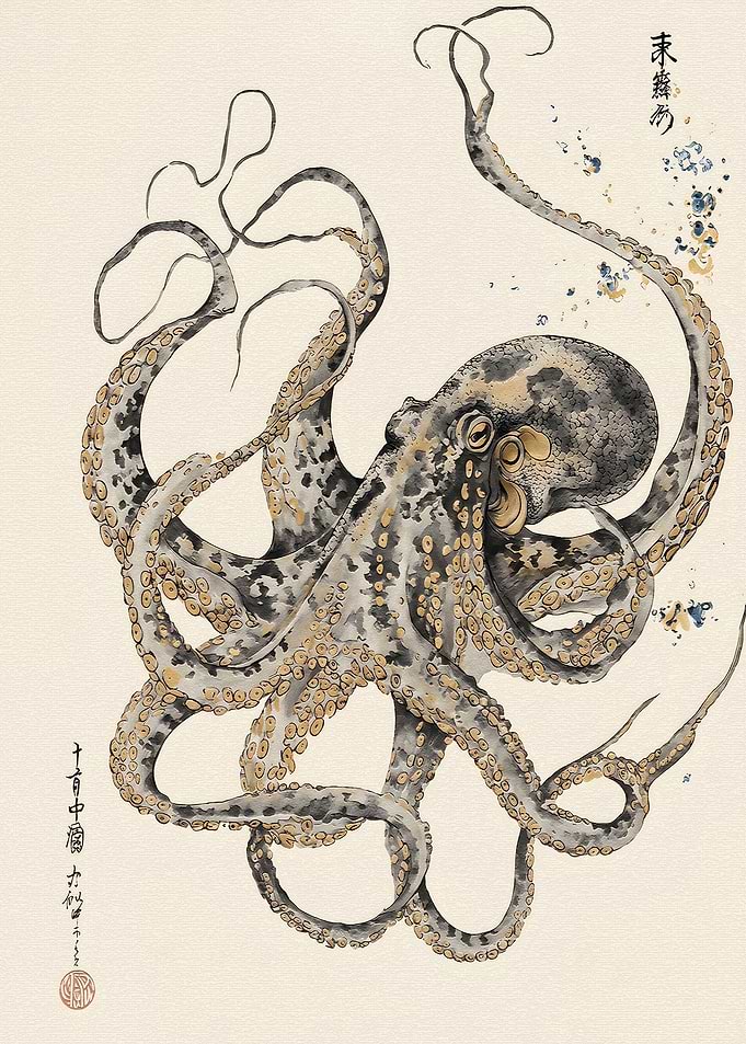 Traditional Japanese Octopus Woodblock Print