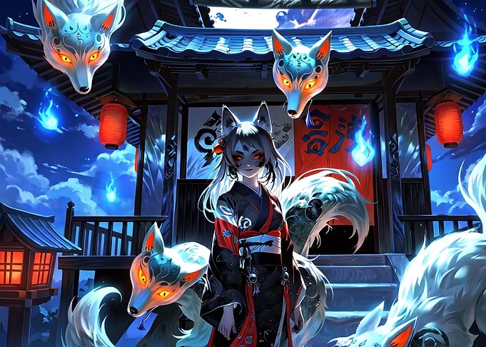 Kitsune Girl at Shinto Shrine