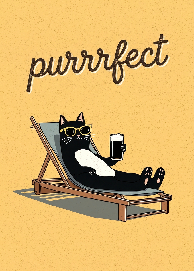 Cool Cat Relaxing on Beach Chair