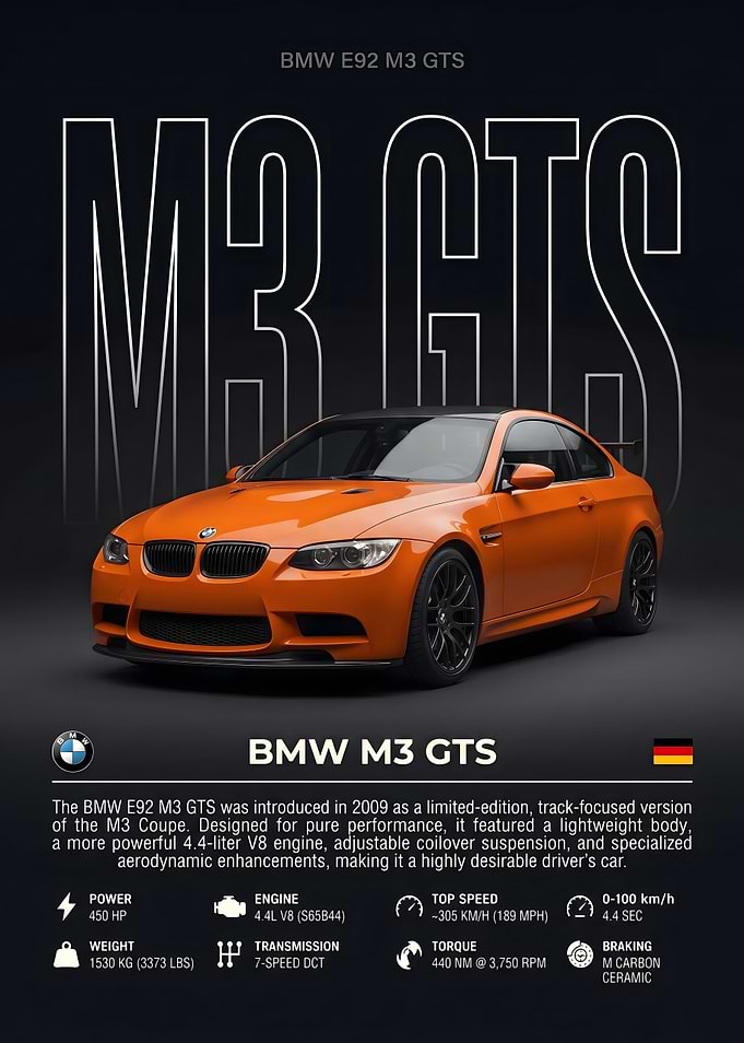 BMW E92 M3 GTS Poster