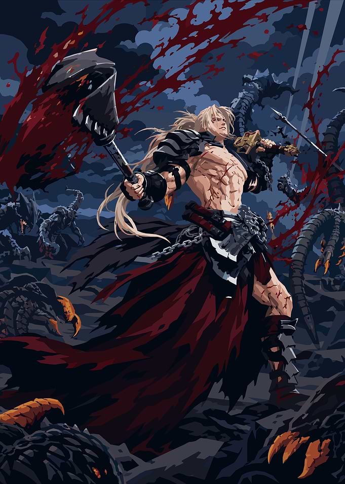 Pixel Art Warrior in Battle