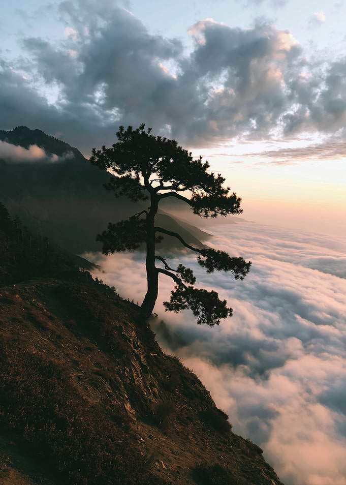 Lone Pine Above Sea of Clouds