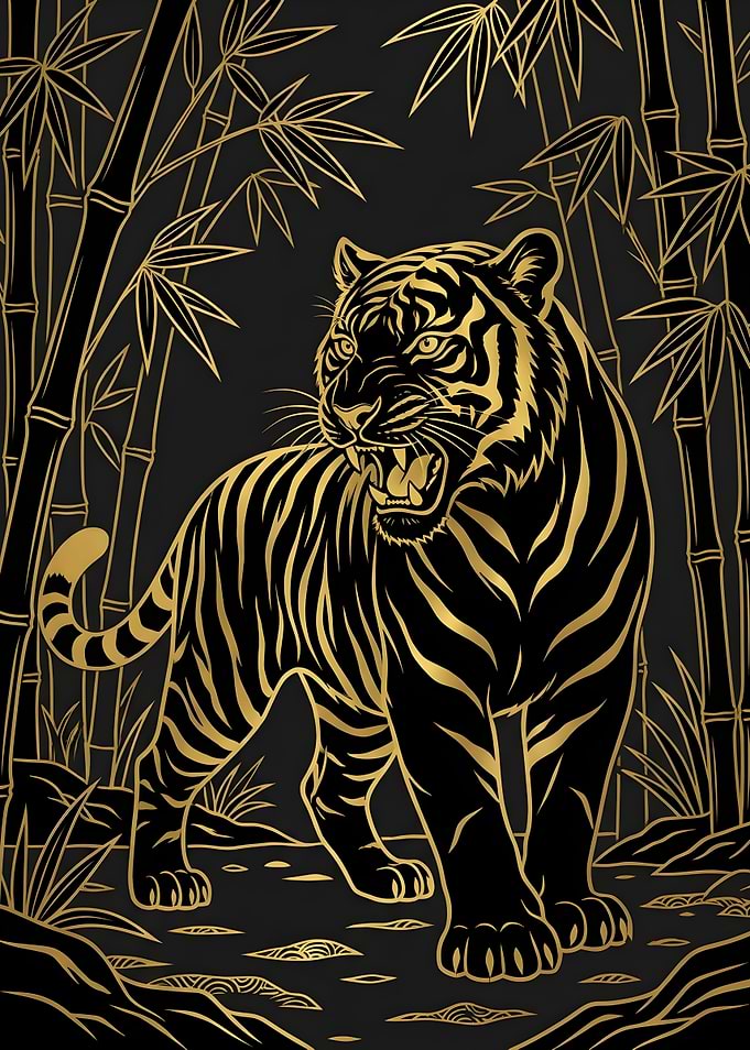 Golden Tiger in Bamboo Forest