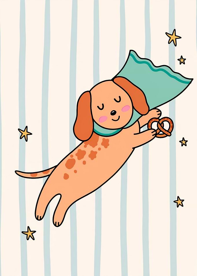 Cute Flying Dog with Pretzel