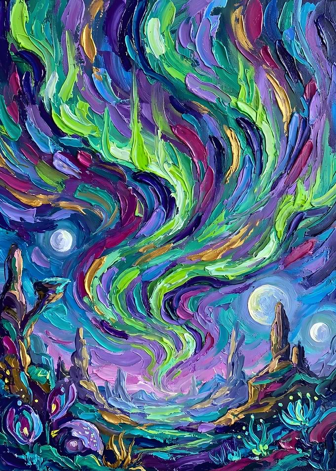 Vibrant Alien Landscape with Aurora