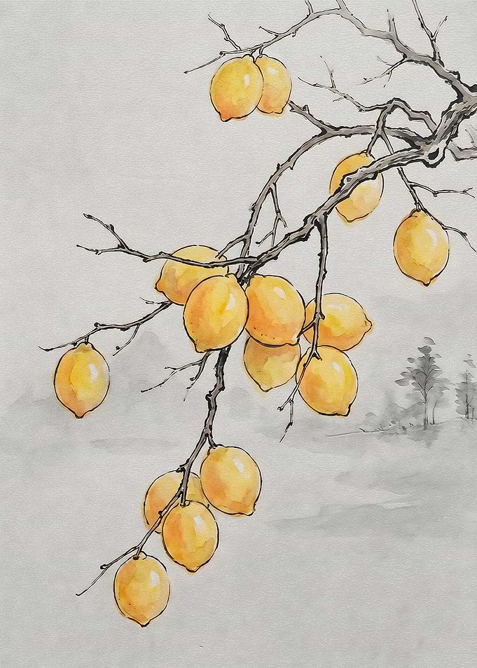 Watercolor Lemon Branch Illustration