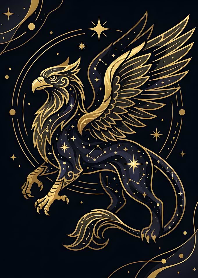 Celestial Golden Griffin Illustration