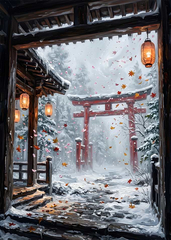 Snowy Torii Gate in Winter