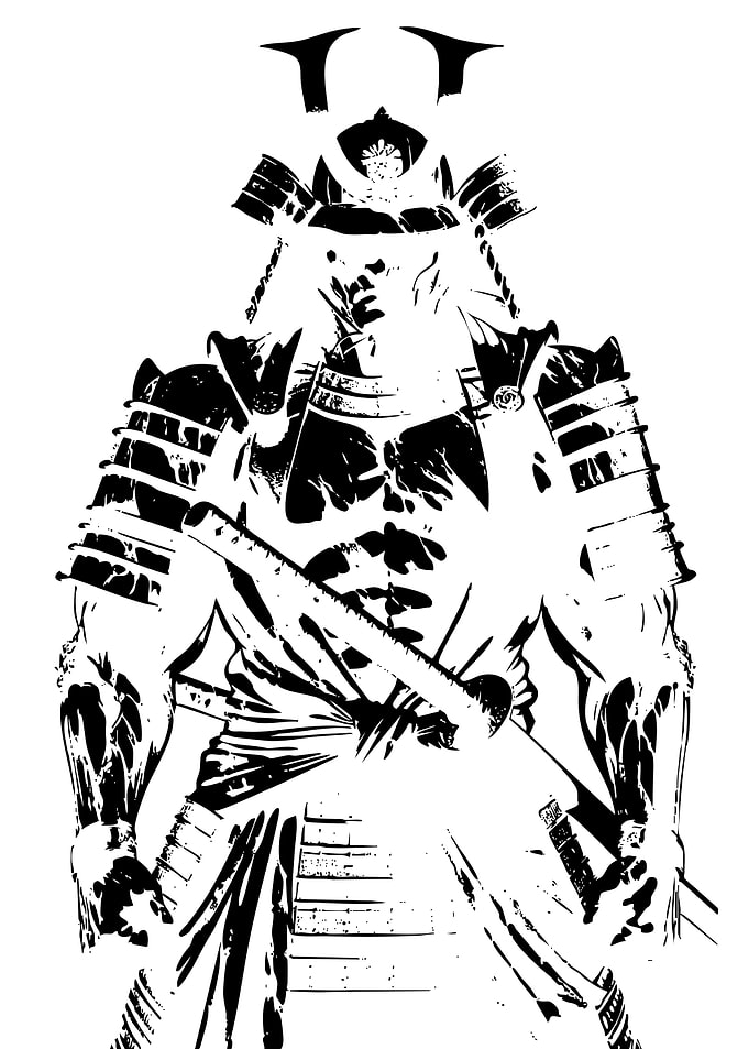 Black and White Samurai Warrior Illustration