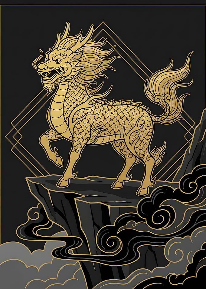 Golden Qilin on Mountain Peak